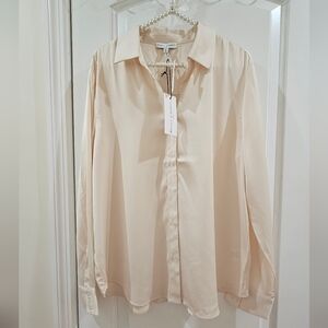 Maison D' Amelie Satin Long Sleve Cream Shirt
